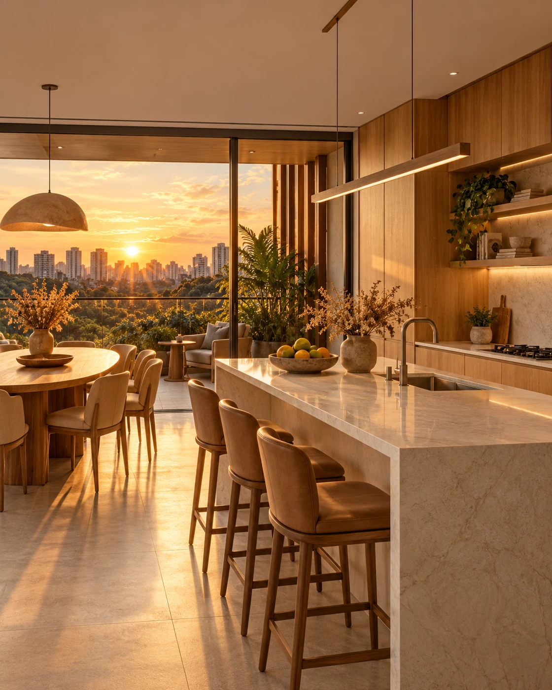 Cozinha e jantar do apartamento decorado